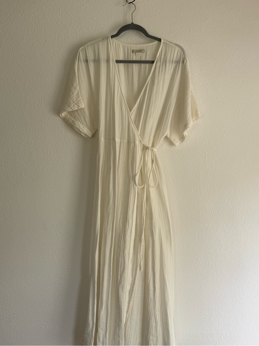 Outerknown Cream Wrap Maxi Dress with Tie Waist